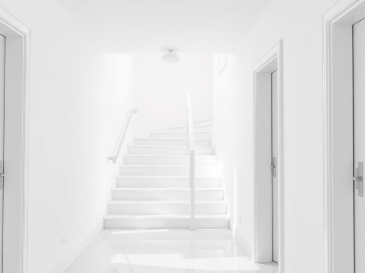 Cage d'escalier repeinte en blanc