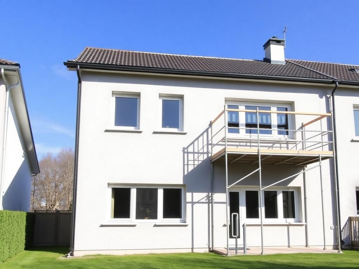 Façade de maison rénovée avec crépi clair
